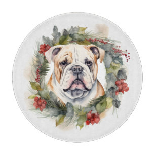 Bulldog Christmas Wreath Festive Pup Cutting Board