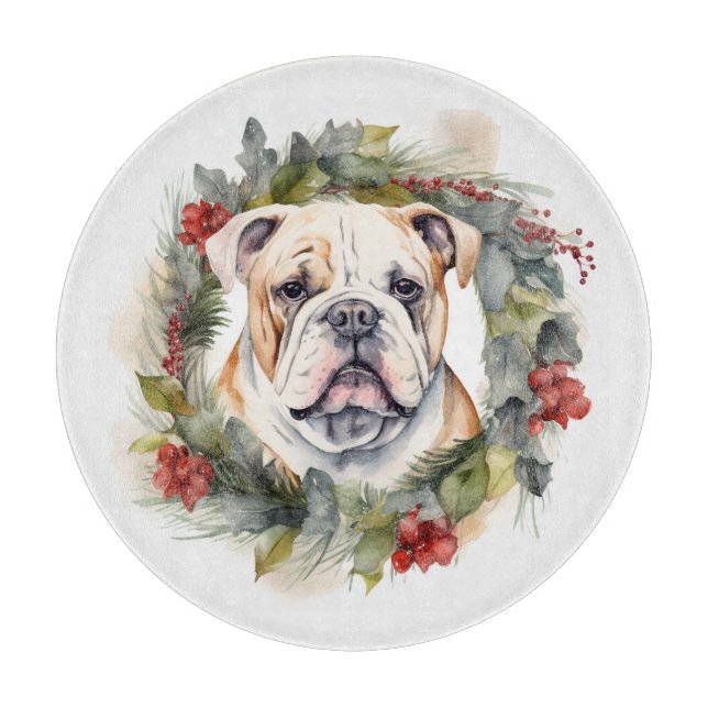 Bulldog Christmas Wreath Festive Pup  Cutting Board (Front)