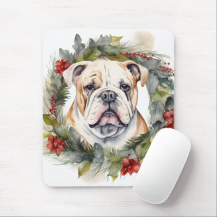 Bulldog Christmas Wreath Festive Pup Mouse Pad