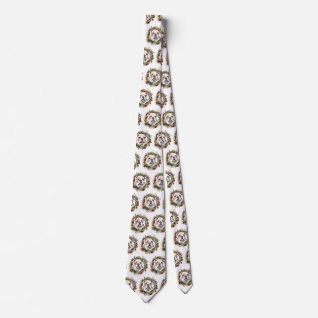 Bulldog Christmas Wreath Festive Pup  Neck Tie (Front)