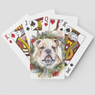 Bulldog Christmas Wreath Festive Pup Poker Cards