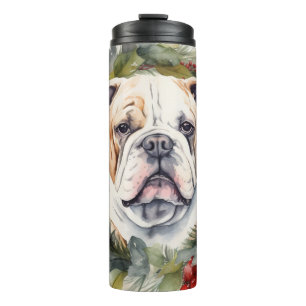 Bulldog Christmas Wreath Festive Pup Thermal Tumbler