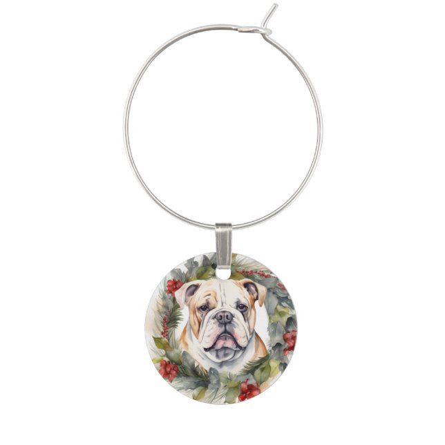 Bulldog Christmas Wreath Festive Pup  Wine Charm (First Charm)