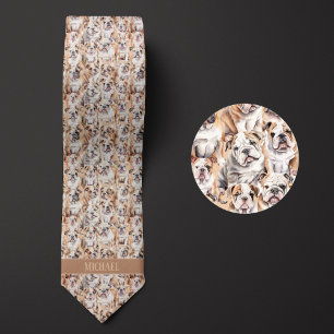 Bulldog Collage Monogram Neck Tie