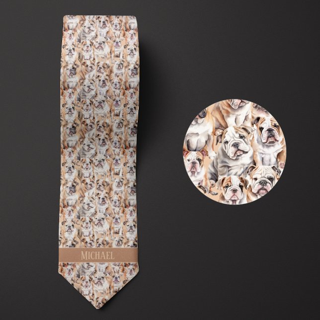 Bulldog Collage Monogram Neck Tie (Creator Uploaded)