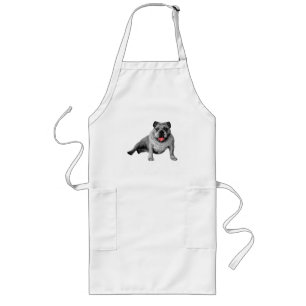 Bulldog Cooking with Red Accents Long Apron