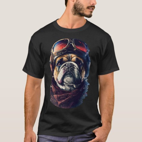 Bulldog Cool Pilot Goggles English Bulldog Dog T_Shirt