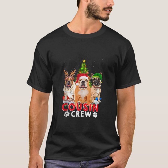 Bulldog Cousin Crew Christmas Tree Boys Girls Merr T-Shirt (Front)