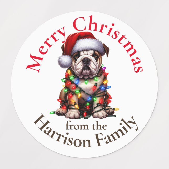 Bulldog Cute Pet Watercolor Christmas Wishes Labels (Design 1)