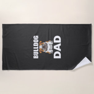 Bulldog Dad Cartoon Dog Lover Beach Towel