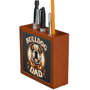 bulldog dad – cute vintage bulldog father’s day desk organizer