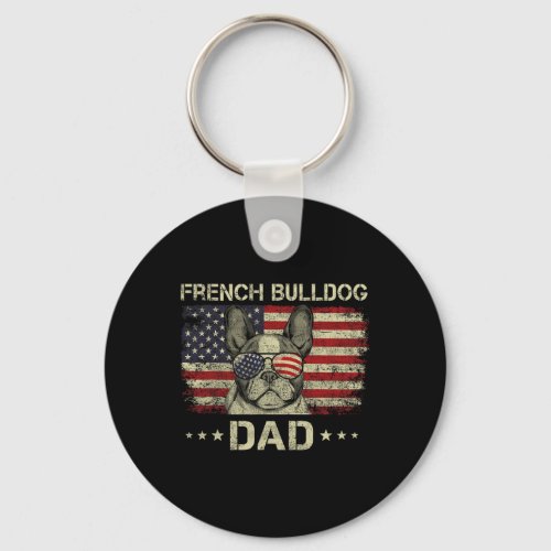 Bulldog Dad Dog Lovers American Flag 4th Of July  Keychain