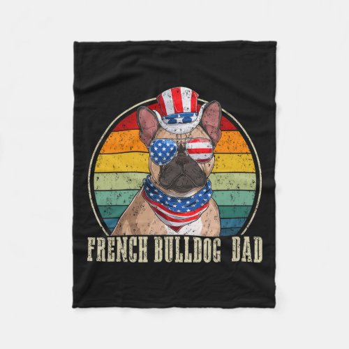 Bulldog Dad Retro Sungles 4th Of July Fathers Day  Fleece Blanket