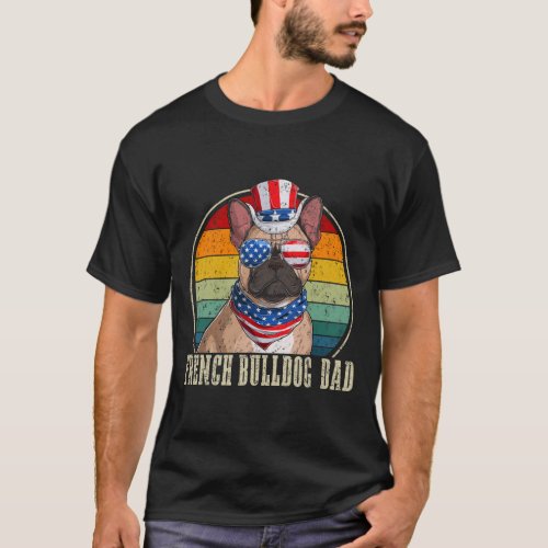 Bulldog Dad Retro Sungles 4th Of July Fathers Day  T_Shirt