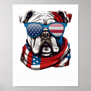 Bulldog Dad Usa Flag 4th Of July Dog Father  Poster
