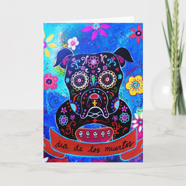 Bulldog Dia de los Muertos Painting Card (Front)