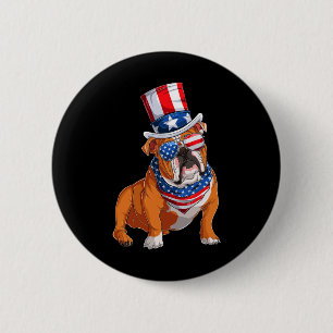 Bulldog Dog 4th Of July American Flag Button