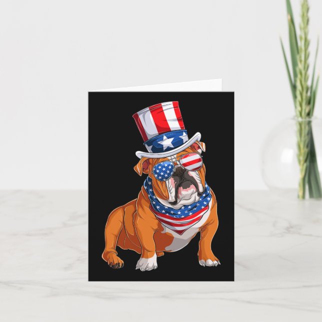 Bulldog Dog 4th Of July American Flag  Card (Front)
