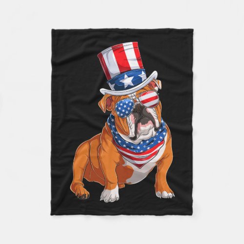 Bulldog Dog 4th Of July American Flag  Fleece Blanket