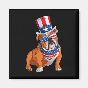 Bulldog Dog 4th Of July American Flag  Magnet