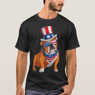 Bulldog Dog 4th Of July American Flag T-Shirt
