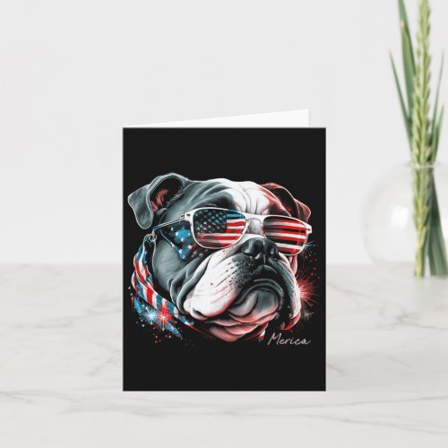 Bulldog Dog 4th Of July American Flag Usa Fun 1  Card