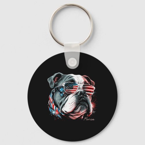 Bulldog Dog 4th Of July American Flag Usa Fun 1  Keychain