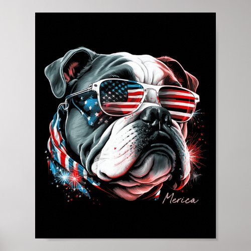 Bulldog Dog 4th Of July American Flag Usa Fun 1  Poster