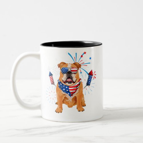 bulldog dog american usa flag 4th of july men wome Two_Tone coffee mug