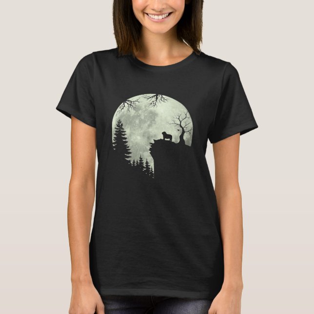 Bulldog Dog And Moon Howl In Forest Dog Halloween T-Shirt (Front)