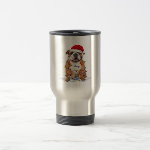 Bulldog Dog Christmas Santa Hat Travel Mug