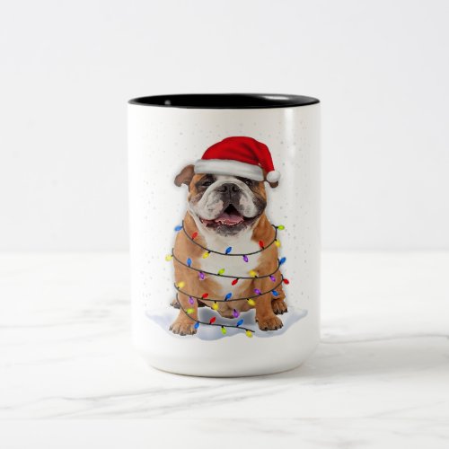 Bulldog Dog Christmas Santa Hat Two_Tone Coffee Mug