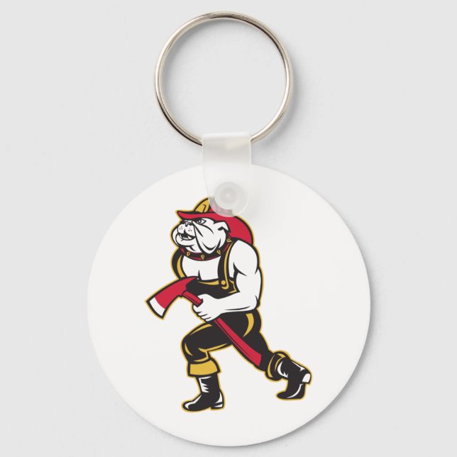 bulldog dog fireman firefighter keychain (Front)