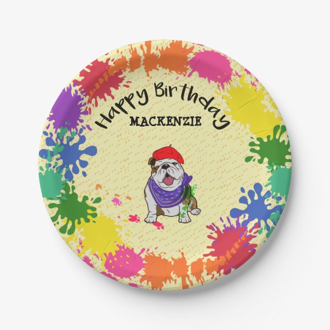 Bulldog Dog Fun Art Birthday Party     Paper Plates (Front)