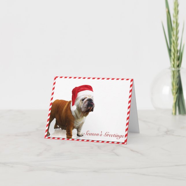 Bulldog Dog in Santa Hat Christmas Card (Front)