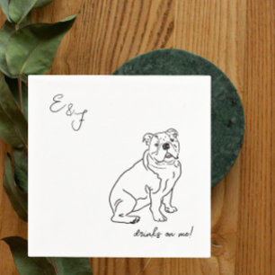 Bulldog Dog line drawing cocktail  Napkins