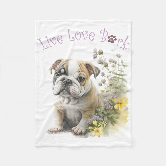 Bulldog Dog Mom Floral Fleece Blanket (Front)