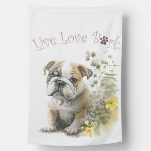 Bulldog Dog Mom Floral House Flag
