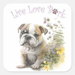 Bulldog Dog Mom Floral Square Sticker