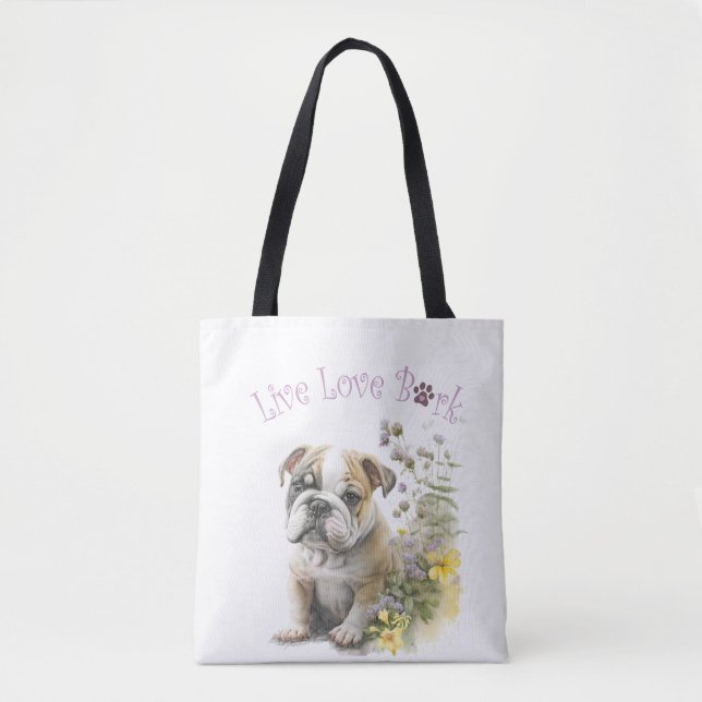 Bulldog Dog Mom Floral Tote Bag (Front)