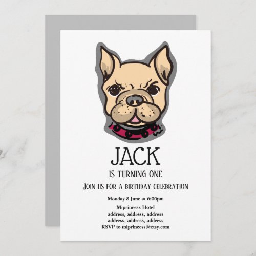 Bulldog dog pet birthday party invitation