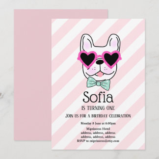 Bulldog, dog, pet birthday party invitation