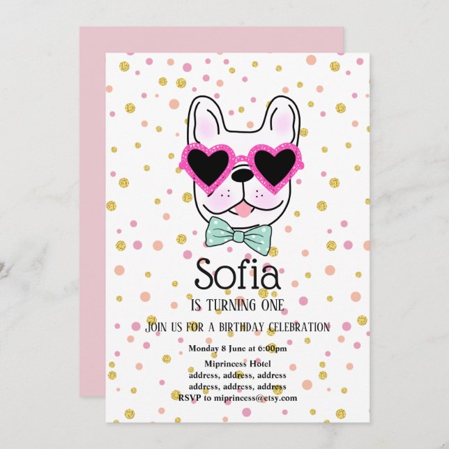 Bulldog, dog, pet birthday party invitation (Front/Back)