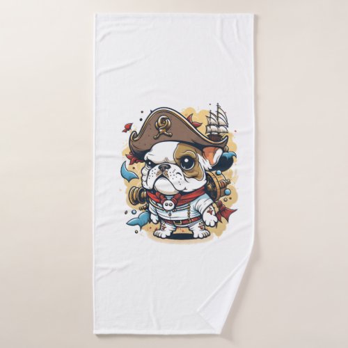 Bulldog Dog Pirate Captain Bath Towel