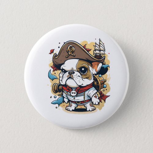 Bulldog Dog Pirate Captain Button
