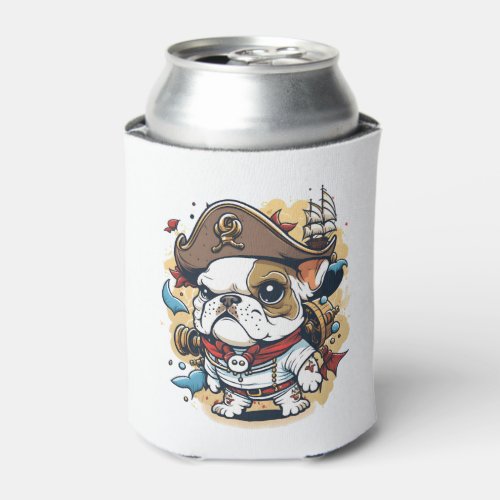 Bulldog Dog Pirate Captain Can Cooler