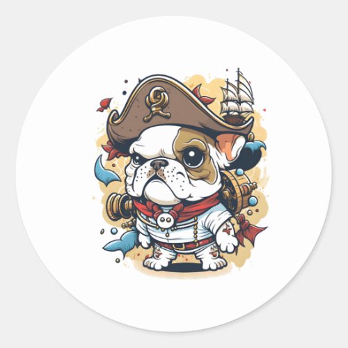 Bulldog Dog Pirate Captain Classic Round Sticker