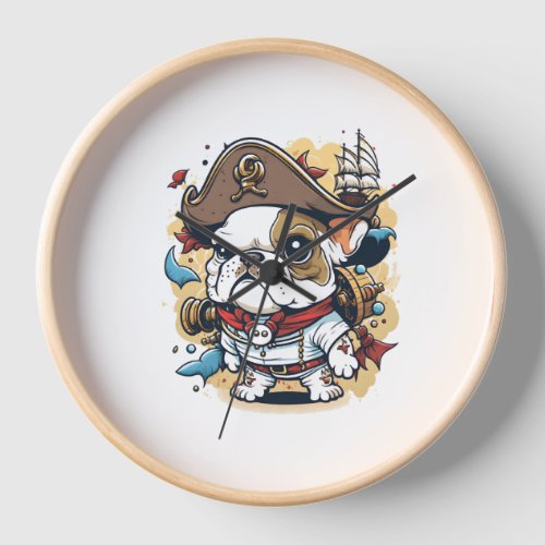 Bulldog Dog Pirate Captain Clock