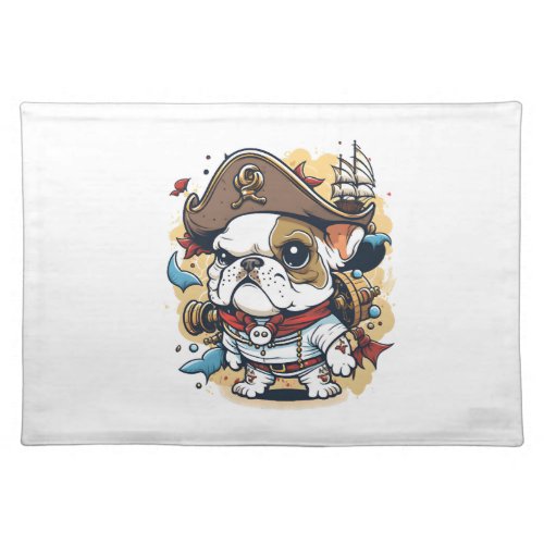 Bulldog Dog Pirate Captain Cloth Placemat