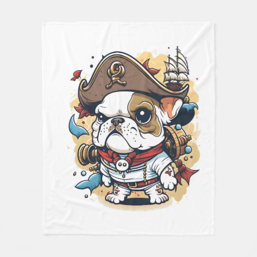 Bulldog Dog Pirate Captain Fleece Blanket